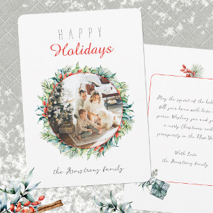 Cartes Pour Fêtes Annuelles Joyeuses vacances Botanical Wreath Photo