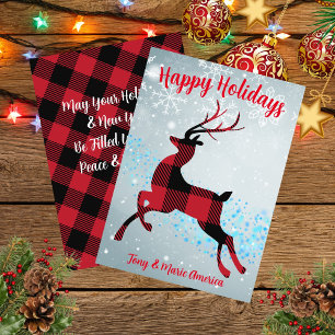 Cartes Pour Fêtes Annuelles Joyeuses Vacances Buffalo Plaid Reindeer Magie