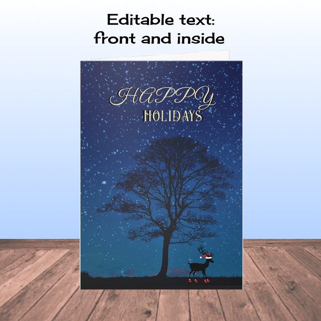 Cartes Pour Fêtes Annuelles Joyeuses vacances cerfs nuit ciel (Créateur téléchargé)