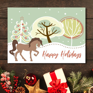 Cartes Pour Fêtes Annuelles Joyeuses vacances Cheval Brown Snowy hiver Noël