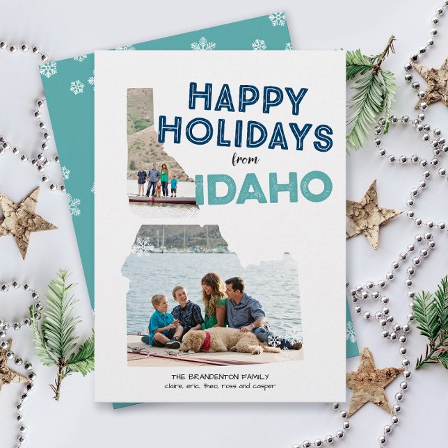 Cartes Pour Fêtes Annuelles Joyeuses vacances de Idaho Photo Holiday Card (From Idaho with love two photo Christmas holiday card and moving announcement )
