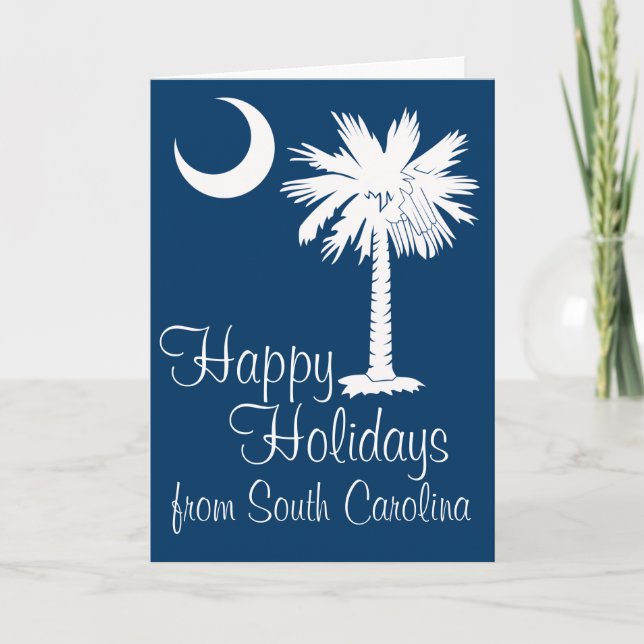 Cartes Pour Fêtes Annuelles Joyeuses vacances de SC Blue Palmetto Moon Card (Devant)