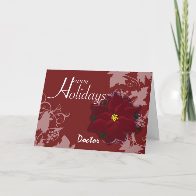 Cartes Pour Fêtes Annuelles Joyeuses vacances Docteur Noël Poinsettia Card (Devant)