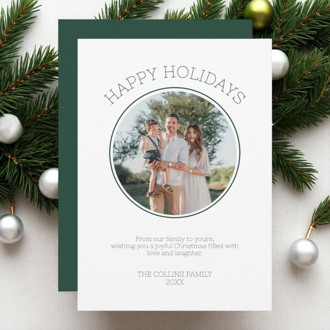 Cartes Pour Fêtes Annuelles Joyeuses Vacances Famille Photo moderne Vert Noël (Happy Holidays Family Photo Modern Green Christmas Holiday Card)