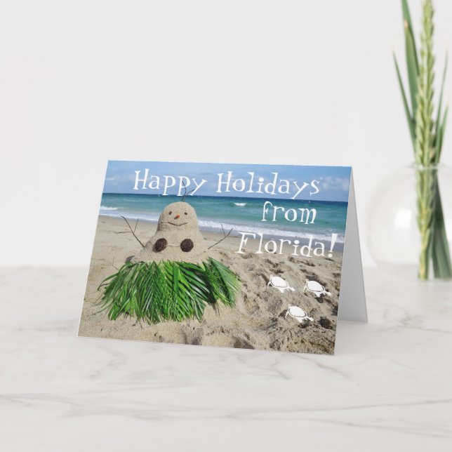 Cartes Pour Fêtes Annuelles Joyeuses vacances Floride Noël Snowman Sandman (Devant)