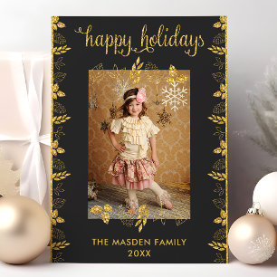 Cartes Pour Fêtes Annuelles Joyeuses Vacances Gold Black Christmas Photo