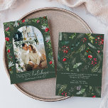 Cartes Pour Fêtes Annuelles Joyeuses vacances Green 1 Photo Arc botanique mode<br><div class="desc">Cette collection présente des fleurs rouges aquarelles,  des baies et de la verdure hivernale avec une typographie moderne et élégante,  avec un motif botanique d'hiver.</div>