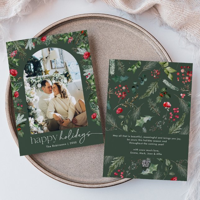 Cartes Pour Fêtes Annuelles Joyeuses vacances Green 1 Photo Arc botanique mode (Créateur téléchargé)