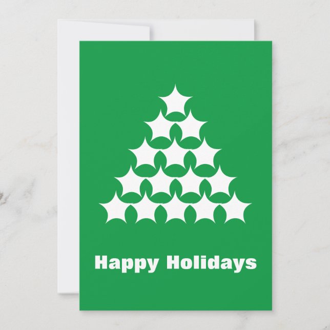 Cartes Pour Fêtes Annuelles Joyeuses Vacances Green white snow Stars Tree (Devant)