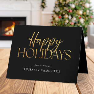 Cartes Pour Fêtes Annuelles Joyeuses Vacances Moderne Black Gold Script Busine