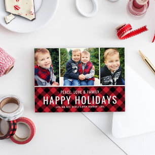 Cartes Pour Fêtes Annuelles Joyeuses Vacances Moderne Buffalo Rouge Plaid Phot