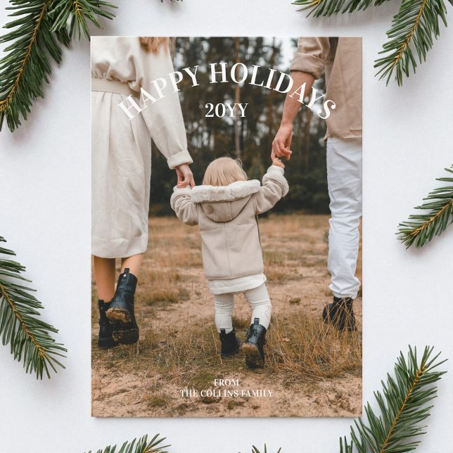 Cartes Pour Fêtes Annuelles Joyeuses vacances Moderne Élégant Photo de Noël (Happy Holidays Modern Elegant Christmas Photo Holiday Card)