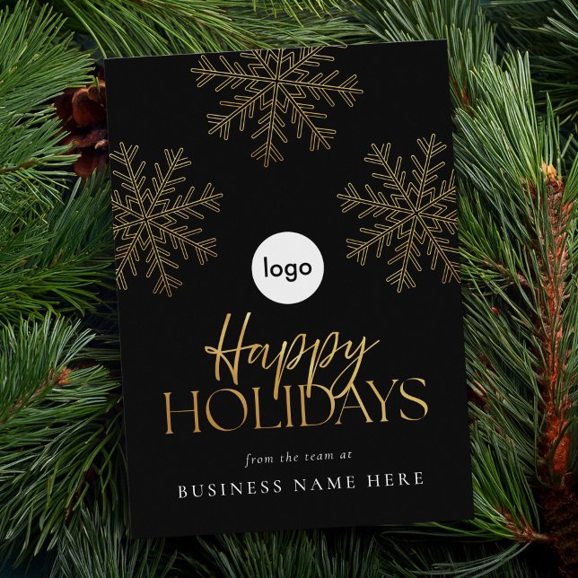 Cartes Pour Fêtes Annuelles Joyeuses Vacances Moderne Gold Snowflake Business (Créateur téléchargé)
