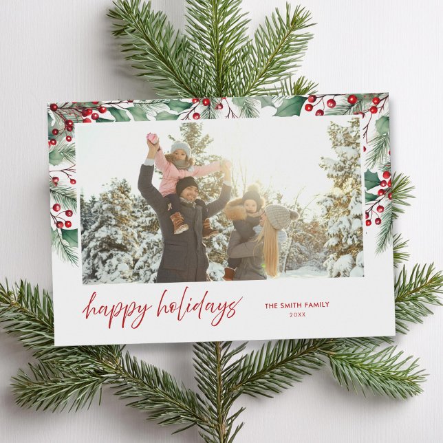 Cartes Pour Fêtes Annuelles Joyeuses Vacances Modernes Botanique Florale Photo (Créateur téléchargé)