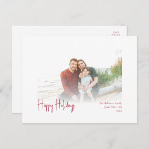 Cartes Pour Fêtes Annuelles Joyeuses vacances modernes   Red Script Faded Phot
