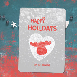 Cartes Pour Fêtes Annuelles Joyeuses vacances Moose Heart Snow Family