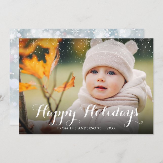 Cartes Pour Fêtes Annuelles Joyeuses vacances neige photo Noël (Devant / Derrière)