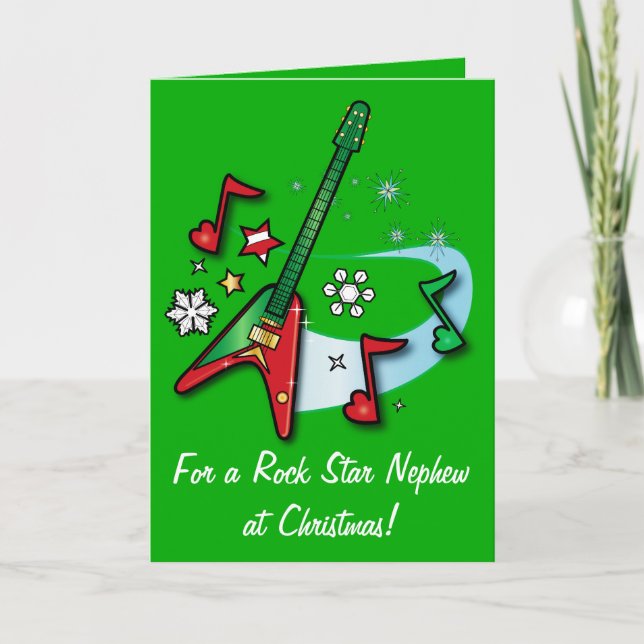 Cartes Pour Fêtes Annuelles Joyeuses vacances Nephew avec Guitare (Devant)