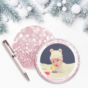 Cartes Pour Fêtes Annuelles Joyeuses vacances Parties scintillant rose mignonn