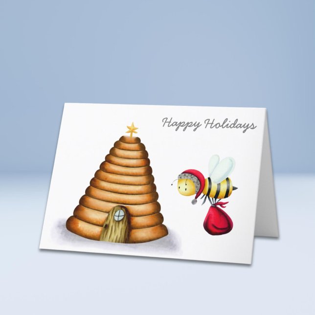 Cartes Pour Fêtes Annuelles Joyeuses vacances Père Noël Bee Beehive (Créateur téléchargé)