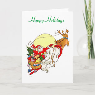 Cartes Pour Fêtes Annuelles Joyeuses vacances Père Noël Sleigh Christmas Card
