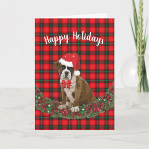 Cartes Pour Fêtes Annuelles Joyeuses Vacances Pet Boxer Puppy Plaid Santa Hat