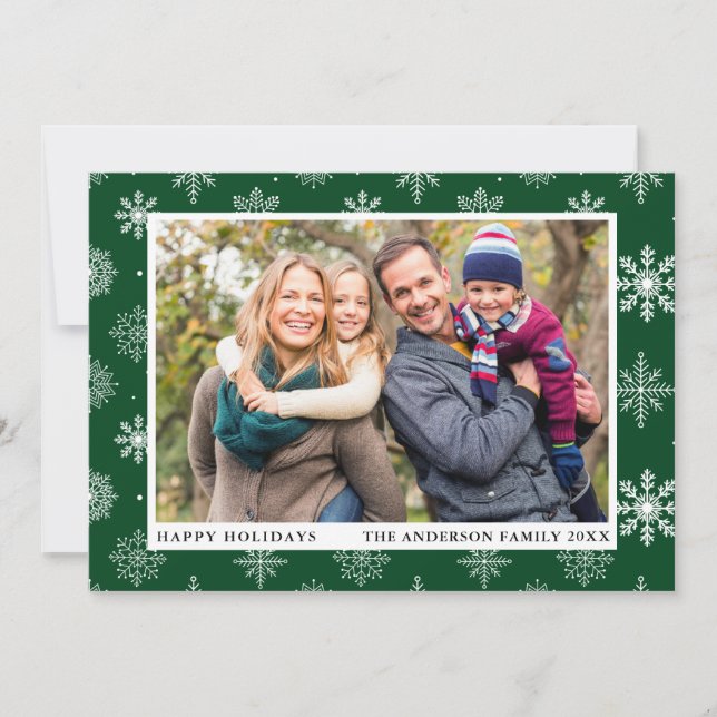 Cartes Pour Fêtes Annuelles Joyeuses vacances Photo Snowflakes Green (Devant)