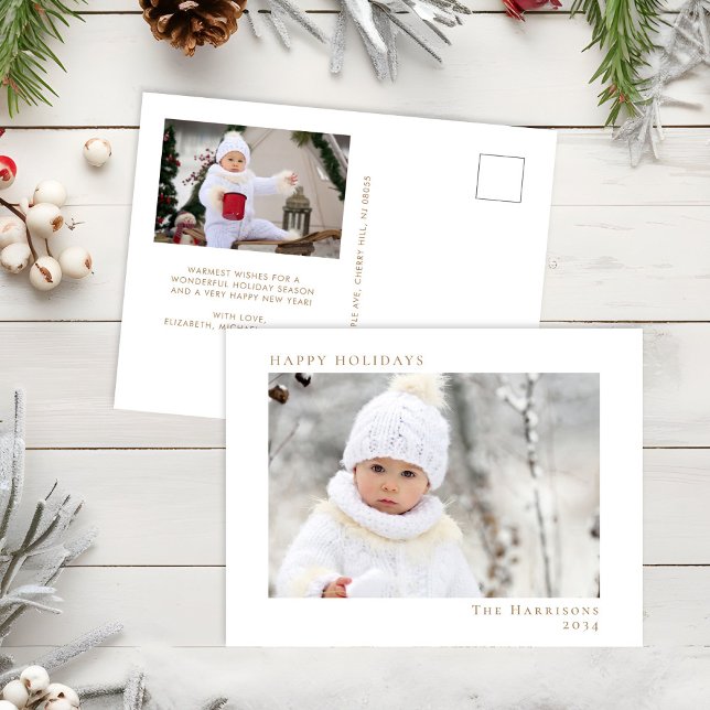 Cartes Pour Fêtes Annuelles Joyeuses vacances Photo White Gold Noël (Créateur téléchargé)