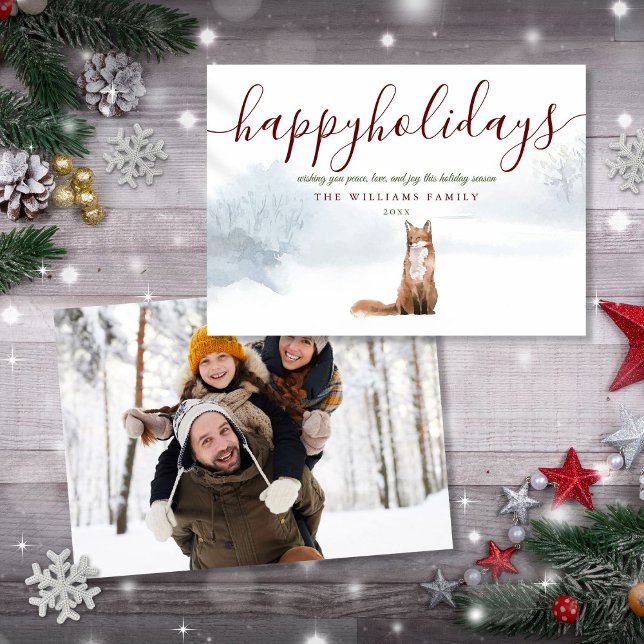 Cartes Pour Fêtes Annuelles Joyeuses vacances Photo Winter Fox Noël (Happy Holidays Photo Winter Fox Christmas Holiday Card)