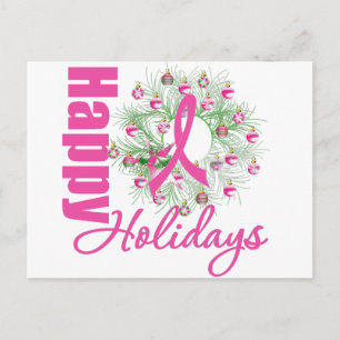 Cartes Pour Fêtes Annuelles Joyeuses vacances Pink Ribbon Wreath
