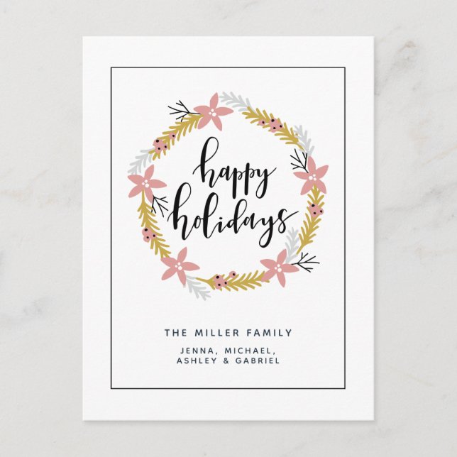 Cartes Pour Fêtes Annuelles Joyeuses Vacances Pink Wreath (Devant)