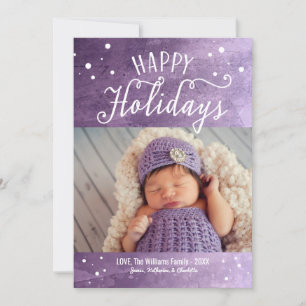 Cartes Pour Fêtes Annuelles Joyeuses vacances Purple Snowy Aquarelle Photo