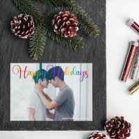 Joyeuses vacances Rainbow Script Gay Couple Photo