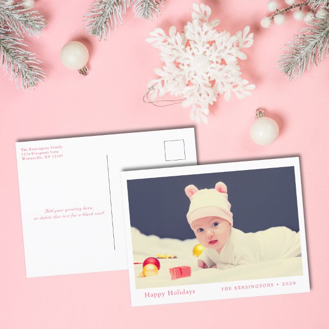 Cartes Pour Fêtes Annuelles Joyeuses Vacances Rose mignonne bébé photo (Baby Girl’s First Christmas Holiday Postcard)