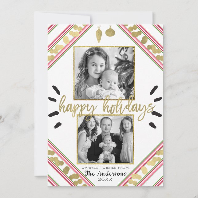 Cartes Pour Fêtes Annuelles Joyeuses Vacances Rouge Blanc Vert Trappes Photo (Devant)