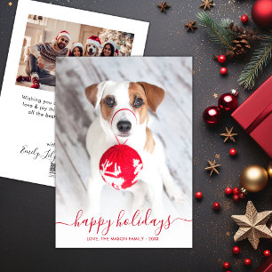 Cartes Pour Fêtes Annuelles Joyeuses vacances Rouge Script 2 Photo Noël