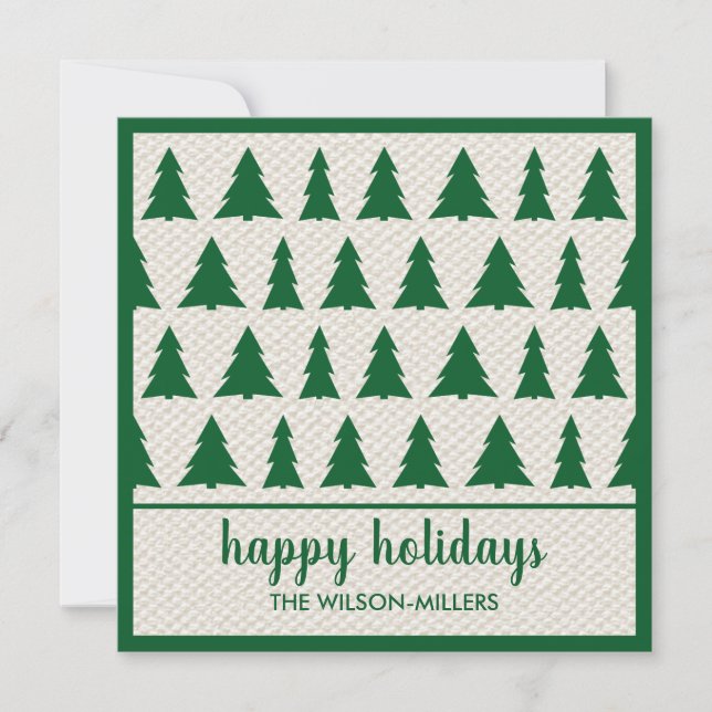 Cartes Pour Fêtes Annuelles Joyeuses vacances Rustic Green Beige Tree Motif (Devant)