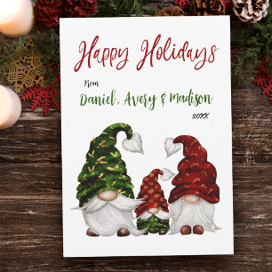 Cartes Pour Fêtes Annuelles Joyeuses vacances Rustique aquarelle Famille Gnome