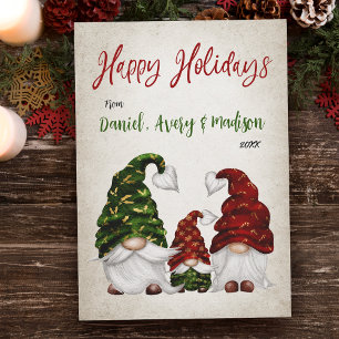 Cartes Pour Fêtes Annuelles Joyeuses vacances Rustique aquarelle Famille Gnome