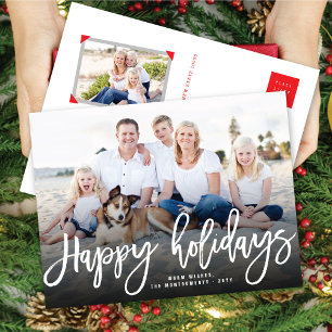 Cartes Pour Fêtes Annuelles Joyeuses Vacances Simple Brosse Script Photo moder