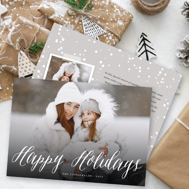 Cartes Pour Fêtes Annuelles Joyeuses vacances Simple Script blanc Photo modern (Créateur téléchargé)