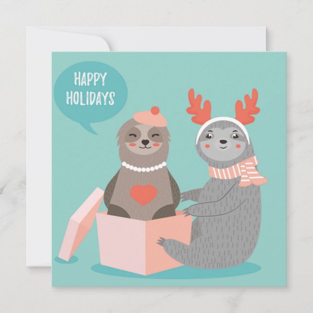 Cartes Pour Fêtes Annuelles Joyeuses vacances Sloths Holiday Card (Devant)