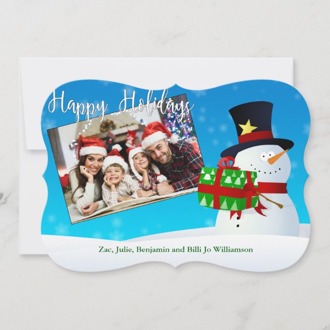 Cartes Pour Fêtes Annuelles Joyeuses vacances Snowman votre photo Fancy Cut (Devant)