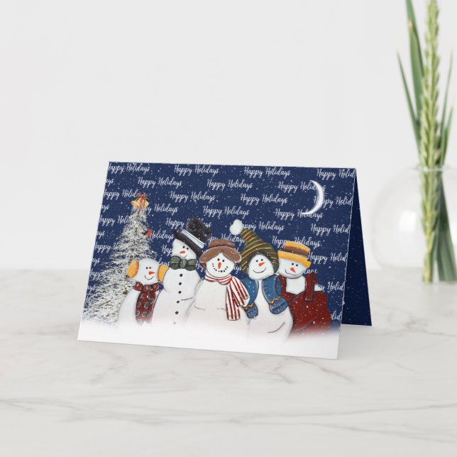 Cartes Pour Fêtes Annuelles Joyeuses Vacances Snowmen Dans Les Snowflakes (Devant)