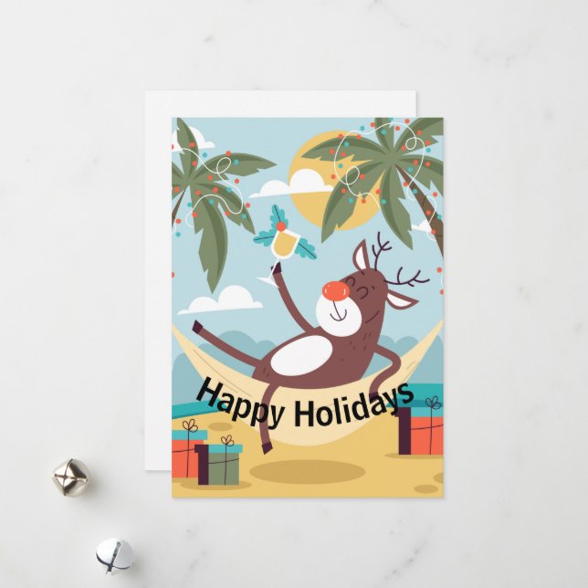 Cartes Pour Fêtes Annuelles Joyeuses vacances Tropical Rudolph (Devant/Arrière en situation)