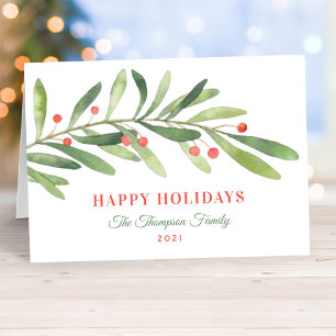Cartes Pour Fêtes Annuelles Joyeuses Vacances Vert Rouge Végétation d'hiver