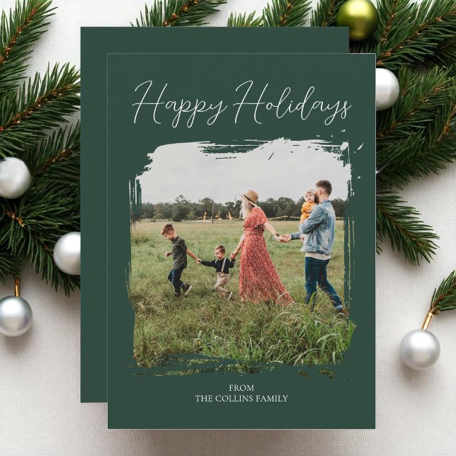 Cartes Pour Fêtes Annuelles Joyeuses Vacances Vert Script Moderne Minimal Phot (Happy Holidays Green Script Modern Minimal Photo Holiday Card)