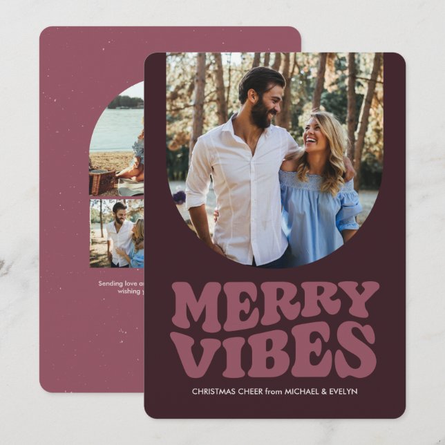 Cartes Pour Fêtes Annuelles Joyeuses vibes amusantes rétro quatre photo Noël (Devant / Derrière)