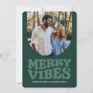 Cartes Pour Fêtes Annuelles Joyeuses vibrations photo vert rétro Noël