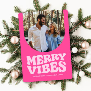 Cartes Pour Fêtes Annuelles Joyeuses vibrations rétro fun rose vif photo Noël